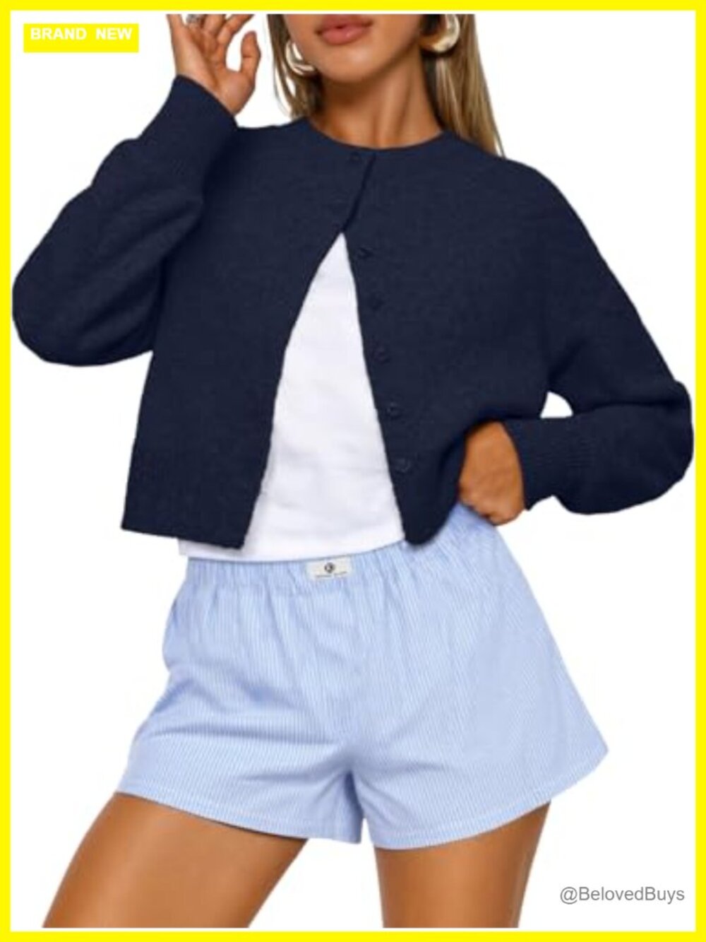 Cropped Cardigan Sweater Women's Button Long Sleeve Knit Lightweight